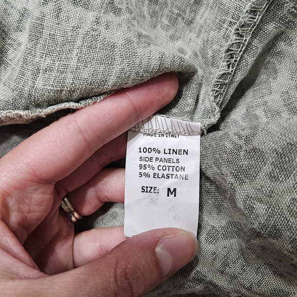 Linen Lina Tomei Shift Dress Made In Italy Size M Pockets Neutral Sage Color - Picture 3 of 6
